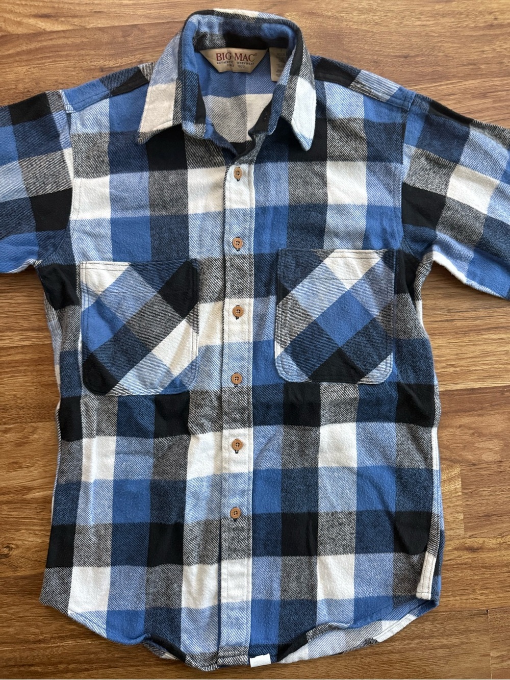 Big Mac Men’s Blue Black & White Plaid Button-Down Shirt